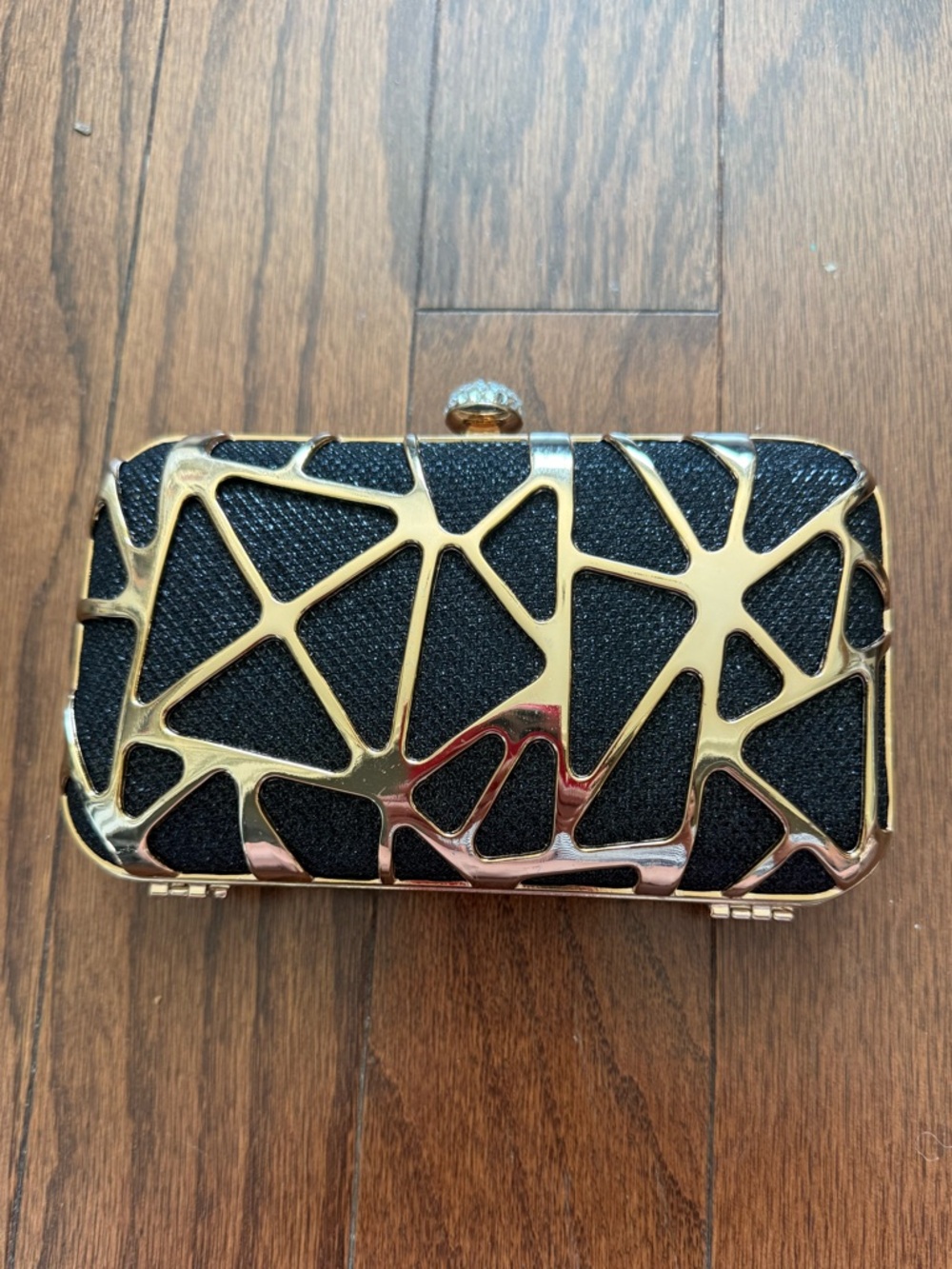 Black and Gold Geometric Evening Clutch by Fawziya